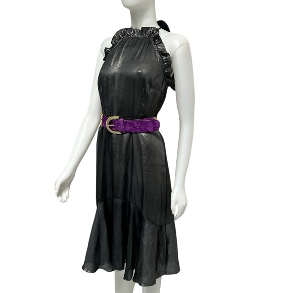 WHO WHAT WEAR Cocktail‎ Dress Ruffle Gunmetal Party Metallic Punk Whitchy Grunge - Picture 1 of 17